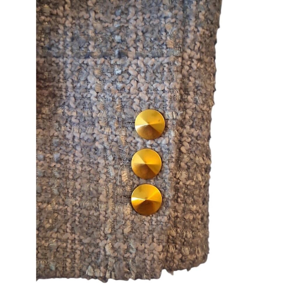 Donna Karan New York Light Blue Tweed Fringed Cropped Blazer Old Money Capsule - Picture 5 of 10